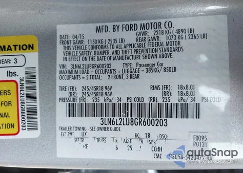 2016 Lincoln Mkz Hybrid from USA, damaged, VIN 3LN6L2LU8GR600203